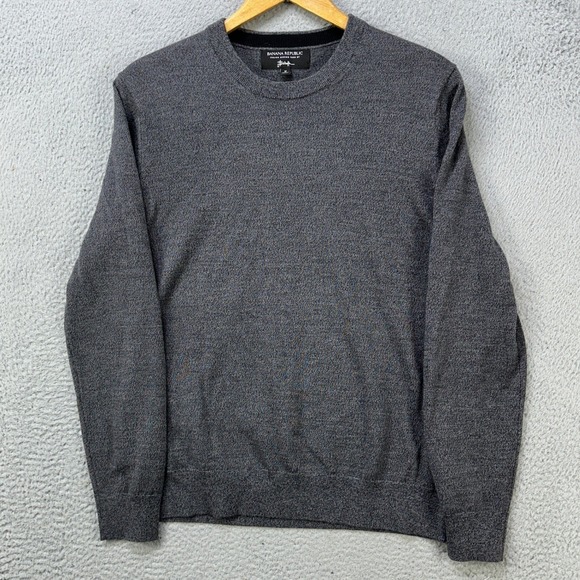Banana Republic Baruffa Mens Medium Sweater Crewneck Gray 100% Merino Wool EUC